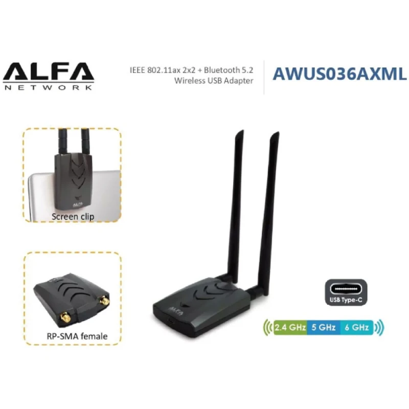 ALFA NETWORK AWUS036AXML 802.11axe WiFi 6E USB 3.0 