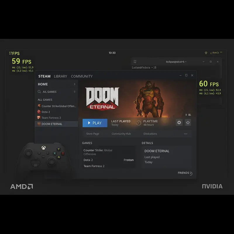 Linux gaming performance AMD vs NVIDIA using Proton