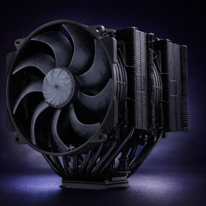 High-performance CPU air cooler with dual heatsink towers and large cooling fan