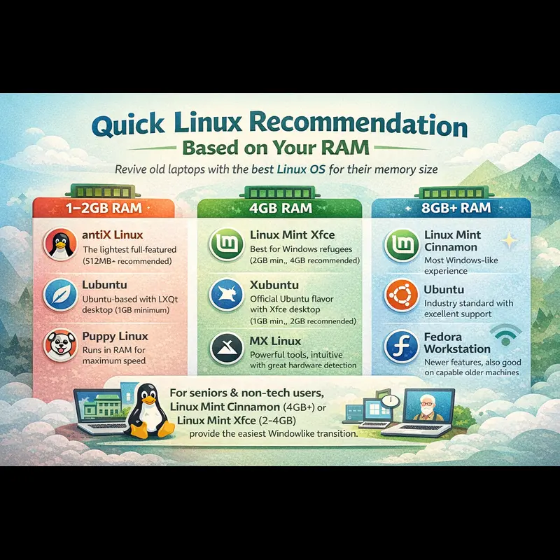 Which Linux Distro Is Best for Old Hardware? (2026 Guide) 2 Quick Linux recommendation based on your RAM