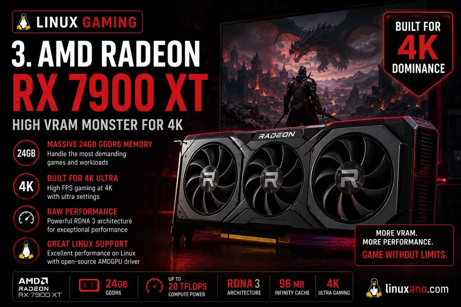 3. AMD Radeon RX 7900 XT — High VRAM Monster for 4K