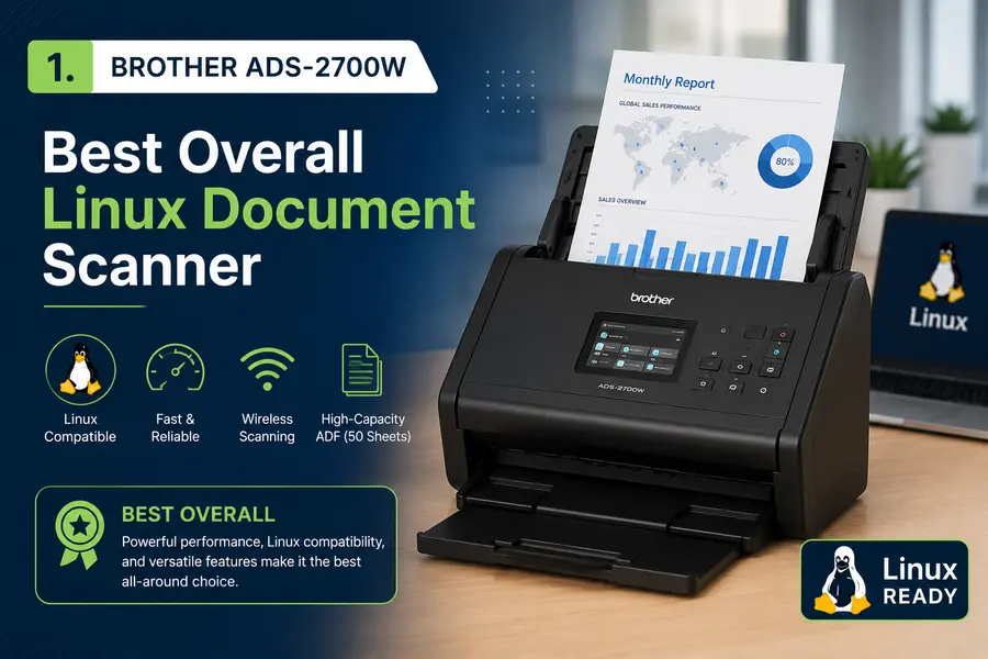 Best Linux-Compatible Scanners in 2026 2 1. Brother ADS-2700W — Best Overall Linux Document Scanner