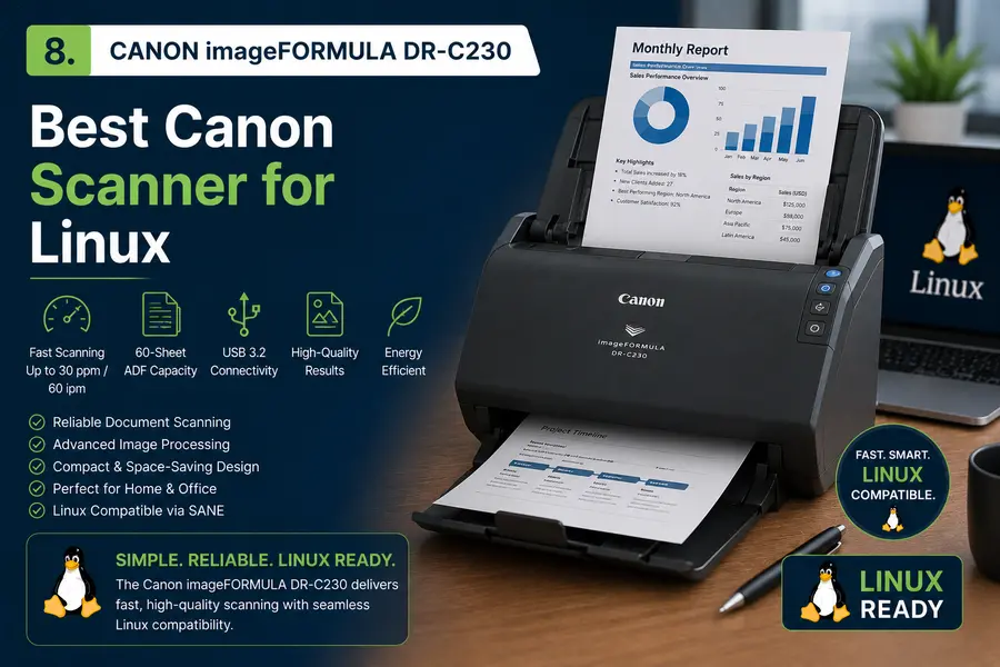 Best Linux-Compatible Scanners in 2026 9 Canon imageFORMULA DR-C230 — Best Canon Scanner for Linux
