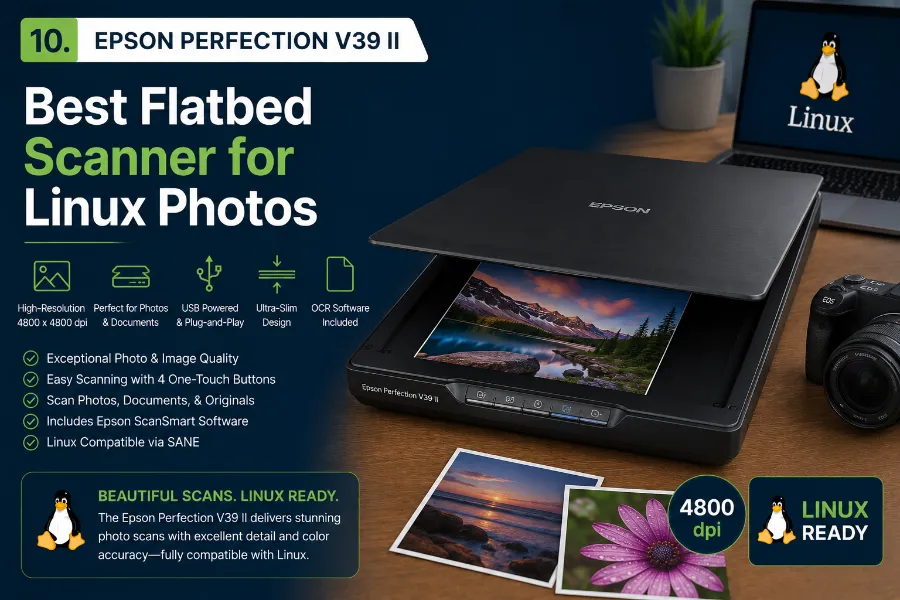 Best Linux-Compatible Scanners in 2026 11 Epson Perfection V39 II — Best Flatbed Scanner for Linux Photos