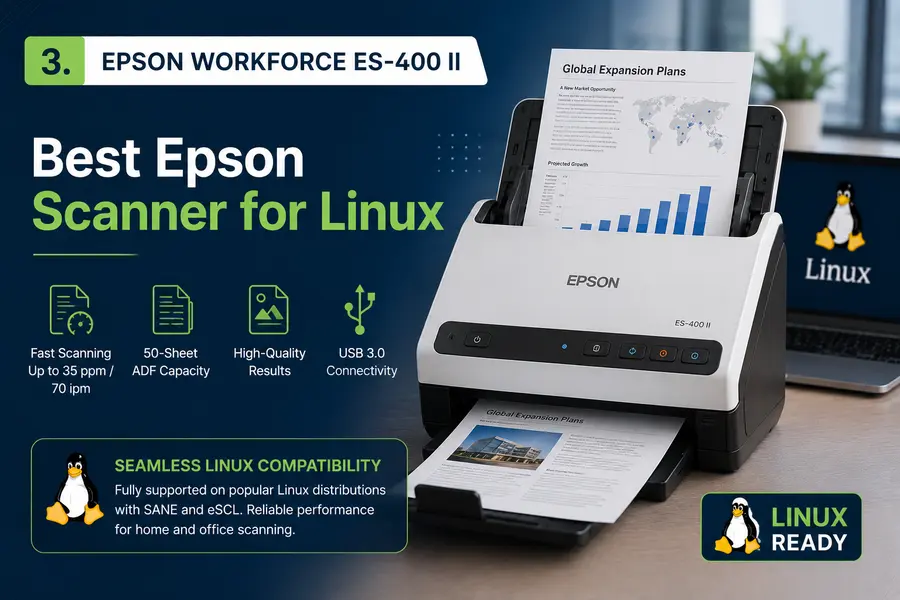 Best Linux-Compatible Scanners in 2026 4 Epson WorkForce ES-400 II — Best Epson Scanner for Linux