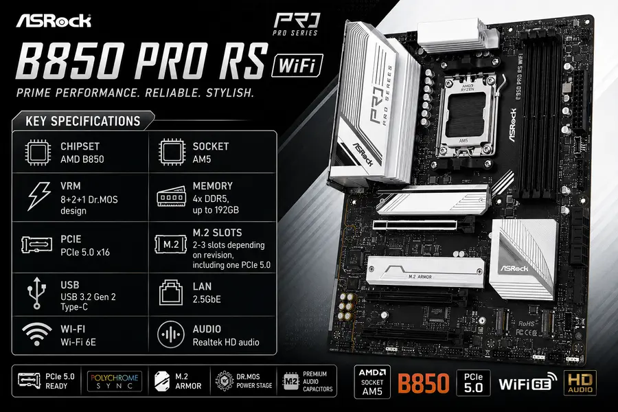 Best Linux-Compatible Motherboards for AMD Ryzen (2026) 9 ASRock B850 Pro RS WiFi