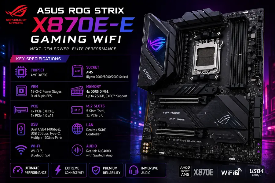 Best Linux-Compatible Motherboards for AMD Ryzen (2026) 2 ASUS ROG Strix X870E-E Gaming WiFi