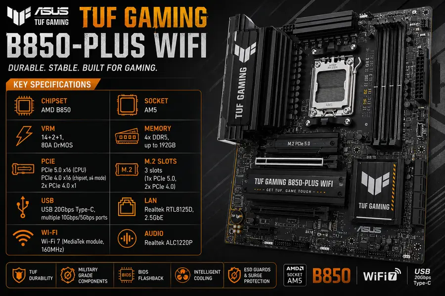 Best Linux-Compatible Motherboards for AMD Ryzen (2026) 6 ASUS TUF Gaming B850-Plus WiFi