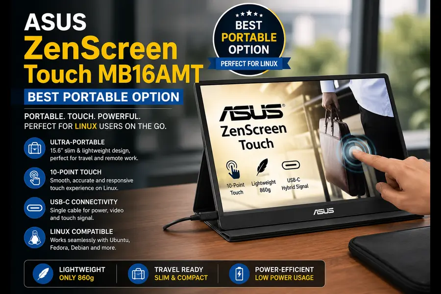 Best Touchscreen Monitors for Linux (Tested) 5 ASUS ZenScreen Touch MB16AMT — Best Portable Option
