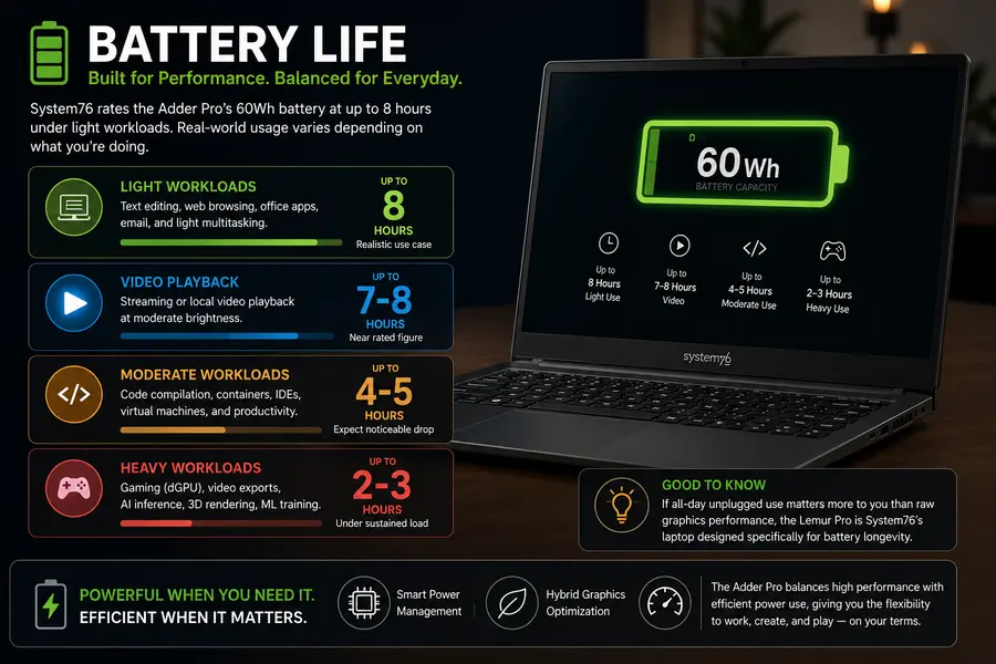 System76 Adder Pro Review (2026): Worth Buying? 5 Battery life for every task