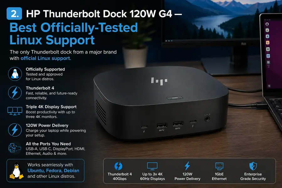 Best Docking Stations for Linux (2026 Guide) 4 HP Thunderbolt Dock 120W G4 — Best Officially-Tested Linux Support