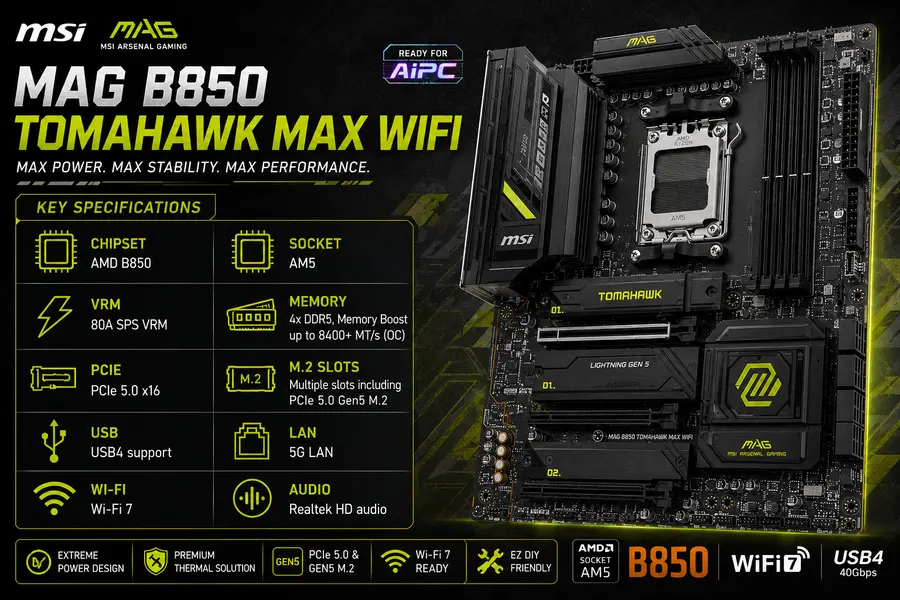 Best Linux-Compatible Motherboards for AMD Ryzen (2026) 7 MSI MAG B850 Tomahawk MAX WiFi