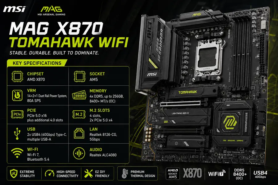 Best Linux-Compatible Motherboards for AMD Ryzen (2026) 3 MSI MAG X870 Tomahawk WiFi