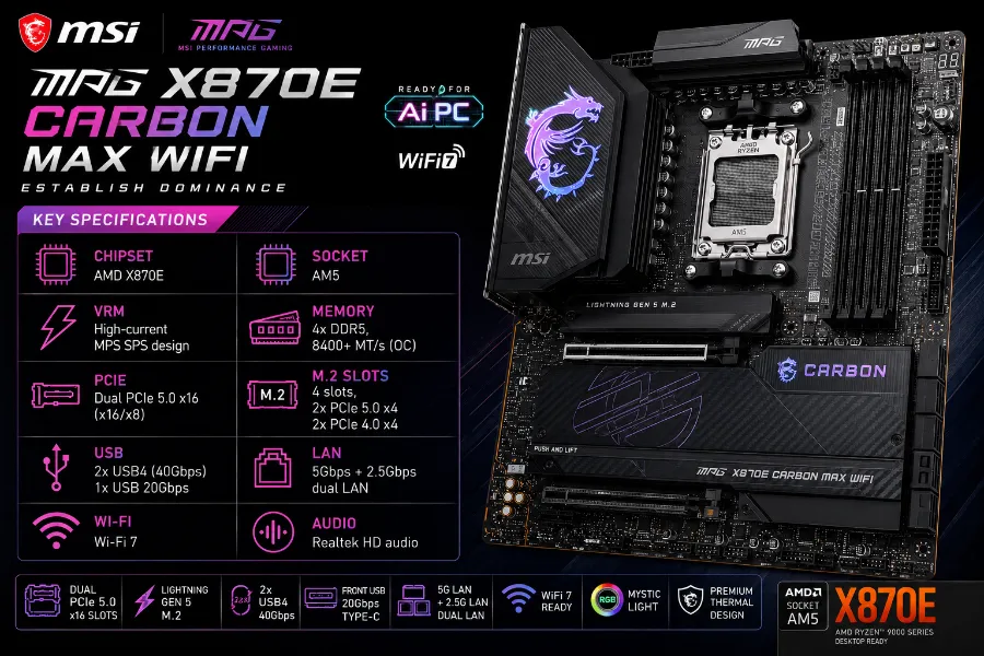 Best Linux-Compatible Motherboards for AMD Ryzen (2026) 11 MSI MPG X870E Carbon MAX WiFi