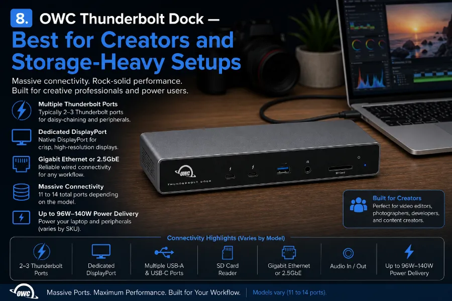 Best Docking Stations for Linux (2026 Guide) 10 OWC Thunderbolt Dock — Best for Creators and Storage-Heavy Setups