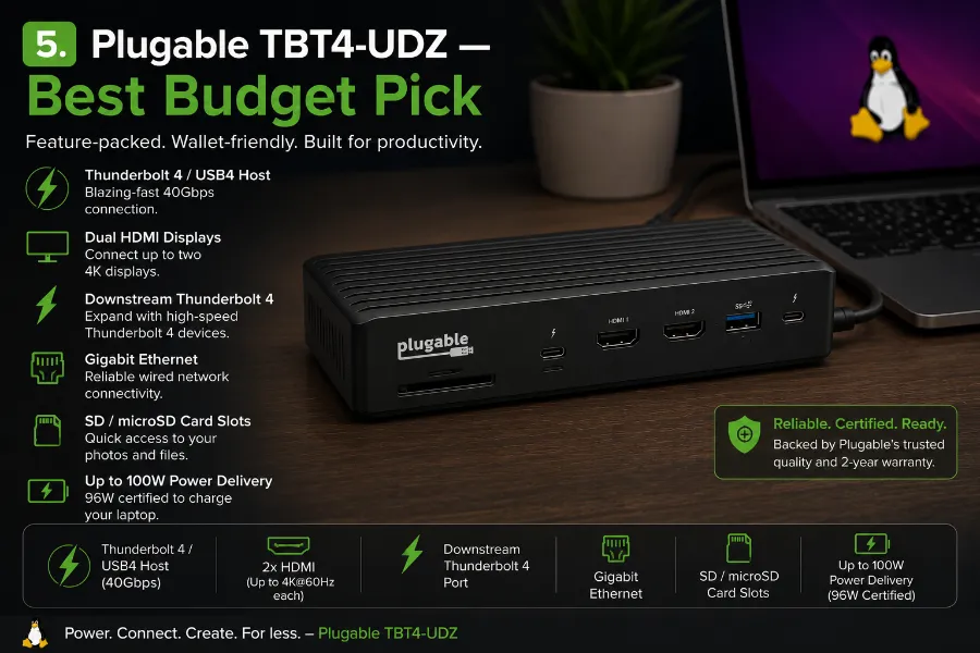 Best Docking Stations for Linux (2026 Guide) 7 Plugable TBT4-UDZ — Best Budget Pick