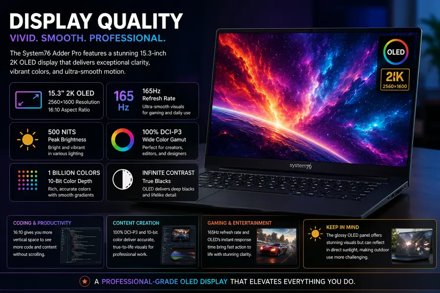 System76 Adder Pro Review (2026): Worth Buying? 4 System76 Adder Pro OLED display features